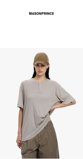 [MASONPRINCE] Henley Neck Short-Sleeve T-Shirt