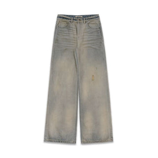 [Moromoro2] Washed Pleated Wide Leg Jeans