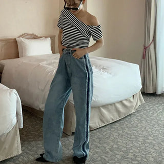 Line Point Wide Denim Pants