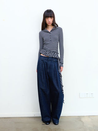 [NeverSeez] Raw Denim Wide-leg Jeans