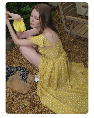 [NECY] Sunshine Dot Ruffle Chiffon Dress