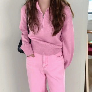 Half-zip knit top