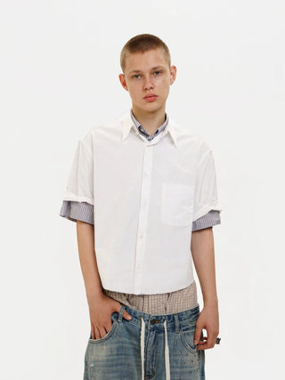 [MASONPRINCE] Frayed Hem Short Sleeve Shirt