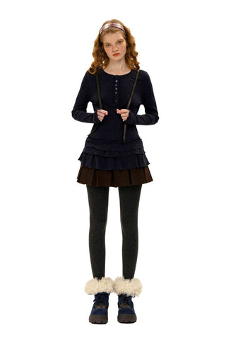 [Moromoro2] Soft Ribbed Lace Trim Long Sleeve  Top