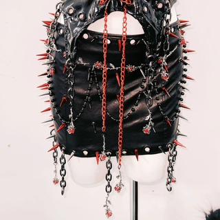 O ring lace up metal chain rivet applique top