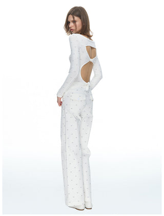 [NECY] Ribbon Allover White Jeans