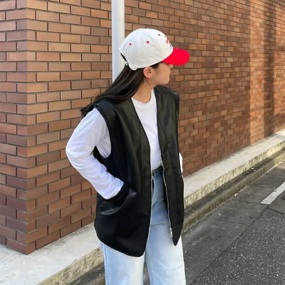 Leather zip-up vest