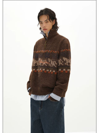 MASONPRINCE Fair Isle High-Neck Half-Zip Sweater