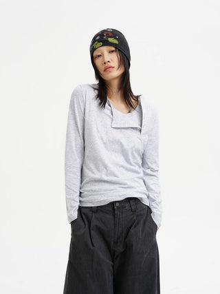 [MASONPRINCE] Layered Henley Long Sleeve Tee