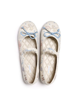 [Moromoro2] Bunny Print Ballet Flats with  Bow