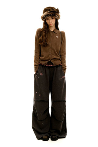 [Moromoro2] Embroidered Logo Polo Cardigan