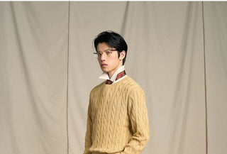 [CULTUM] Ivy Style Cable Knit Crewneck Sweater