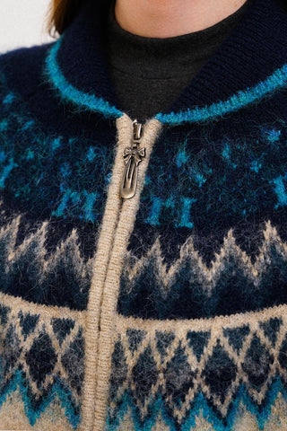[Moromoro2] Fair Isle Bow Pocket Retro Collar  Cardigan
