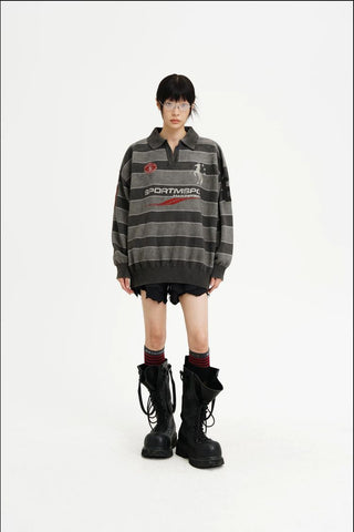 [MASONPRINCE] Washed Striped Polo Knit Sweater