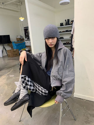 NEVERSEEZ Cropped Ribbed Flight Jacket