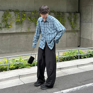 Cotton check long-sleeved shirt
