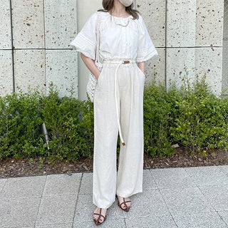 Belted linen slacks