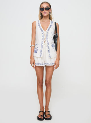 Sun And Palm Trees Vest Set White  Blue