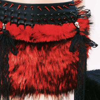Fluffy rivet applique A line belt mini skirt