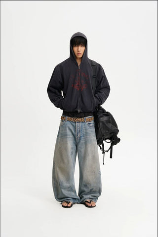 [MASONPRINCE] Boxy-Fit Hooded Zip-Up Cardigan