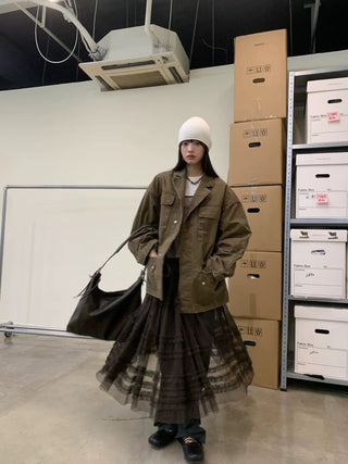 [NeverSeez] Pleated Layered Mesh Cami Dress