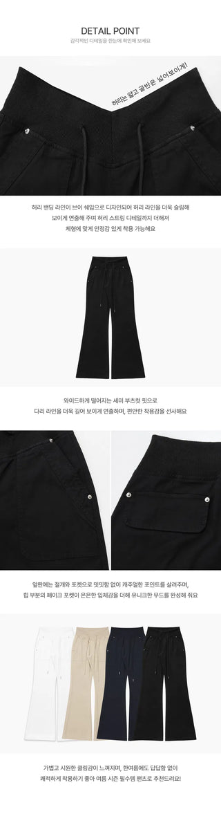 Two-way V-cut, slim waist, wide waist, semi Flared - 4 colors