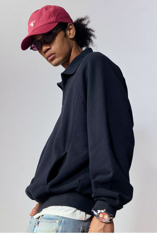 [Monterest] Relaxed Fit Polo Collar Knit Sweatshirt