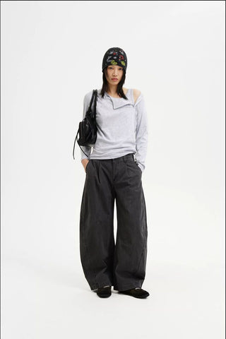 [MASONPRINCE] Curved Double Pleat Wide Pants