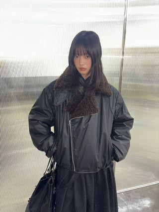 [NEVERSEEZ] Lapel Fleece Diagonal Zipper Jacket