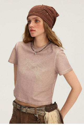 [Monterest] Unicorn Print Slim Fit Cropped Tee
