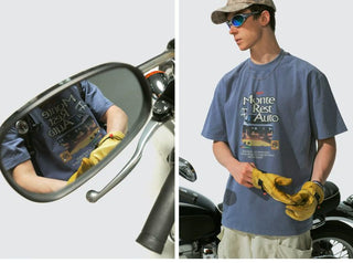 [Monterest] Washed Cotton Racing Print T-Shirt