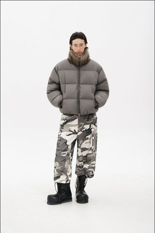 [MASONPRINCE] Quilted Oversized Down Jacket with Fur Collar