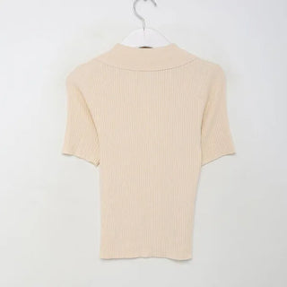 Colored Zipper Short-Sleeve Knit Cardigan