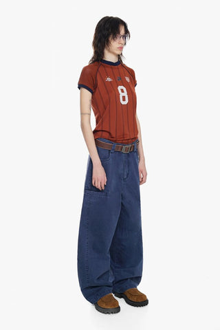 [MASONPRINCE] Mesh Sleeve Striped Sports Jersey Tee