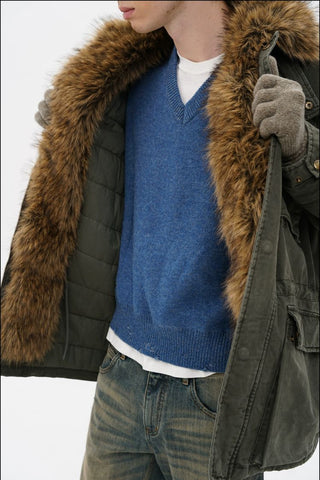 [MASONPRINCE] Double-Sided Jacquard V-Neck Wool Blend Sweater