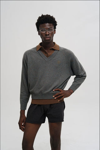 [MASONPRINCE] Faux Two-piece Polo Sweater