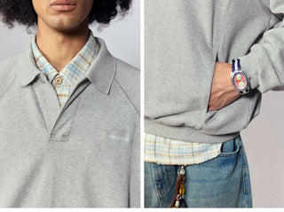 [Monterest] Relaxed Fit Polo Collar Knit Sweatshirt