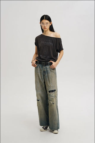 [MASONPRINCE] Repaired Washed Baggy Jeans