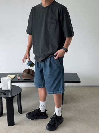 All Day Double-Tuck Half-Band Denim Shorts