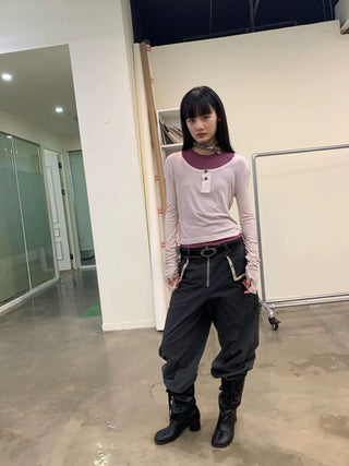 [NEVERSEEZ] Lyocell Wool Blend Henley Long Sleeve Tee