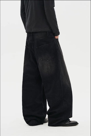 [MASONPRINCE] Curved Cut Washed Denim Wide Pants