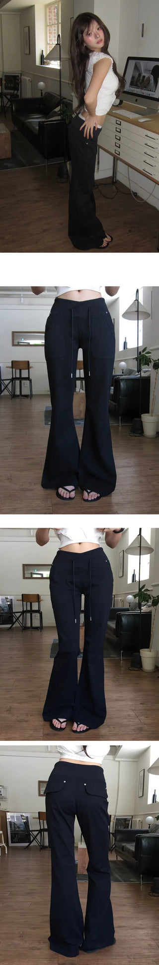 Two-way V-cut, slim waist, wide waist, semi Flared - 4 colors
