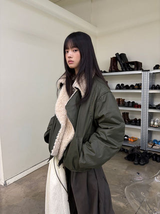 [NEVERSEEZ] Lapel Fleece Diagonal Zipper Jacket