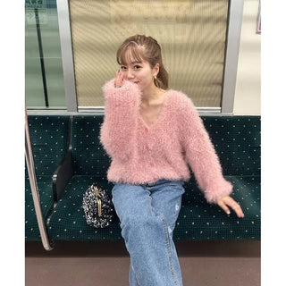 Loose shaggy fur cardigan