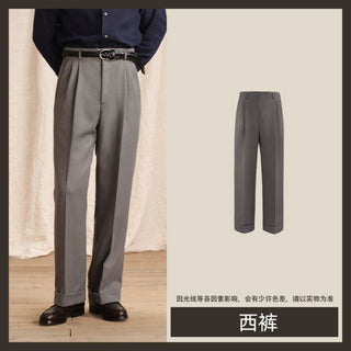 [CULTUM] Double Pleat Straight Leg Trousers