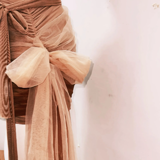 Flower applique ruched mesh knotted mini skirt set