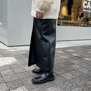 Leather maxi slit skirt