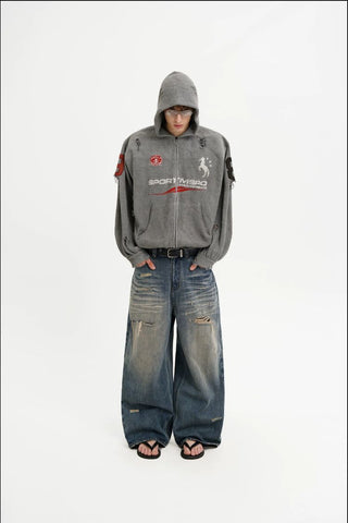 [MASONPRINCE] Distressed Boxy Hooded Knit Cardigan