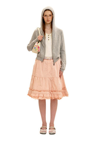 [Moromoro2] Layered Waist Ruffle A-Line  Skirt