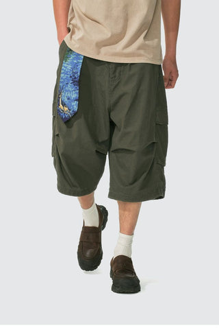 [Monterest] Washed Cotton Cropped Cargo Shorts